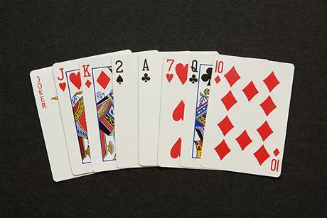 Photo of a deck of cards, showing Kings, Queens and Jokers.