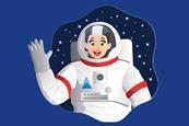 Illustration of female astronaut waving