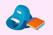 Illustration of backpack, book & notebook